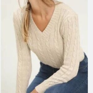 Chaps Classics Luxury Women's Cream with Metallic Gold Thread Cable Knit Sweater